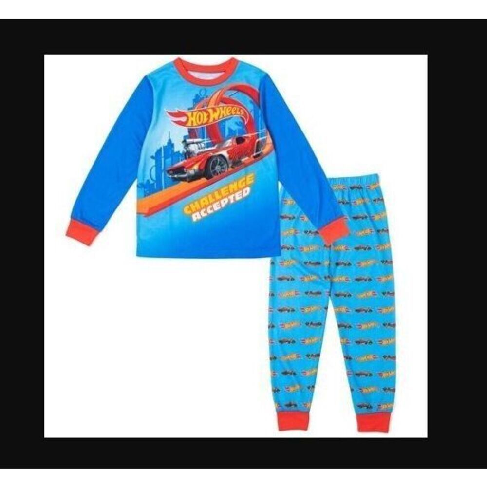 Hot Wheels Big Boys Sz 14/16 Blue 2-Pc L/S Pajama Shirt and Sleep Pants Set